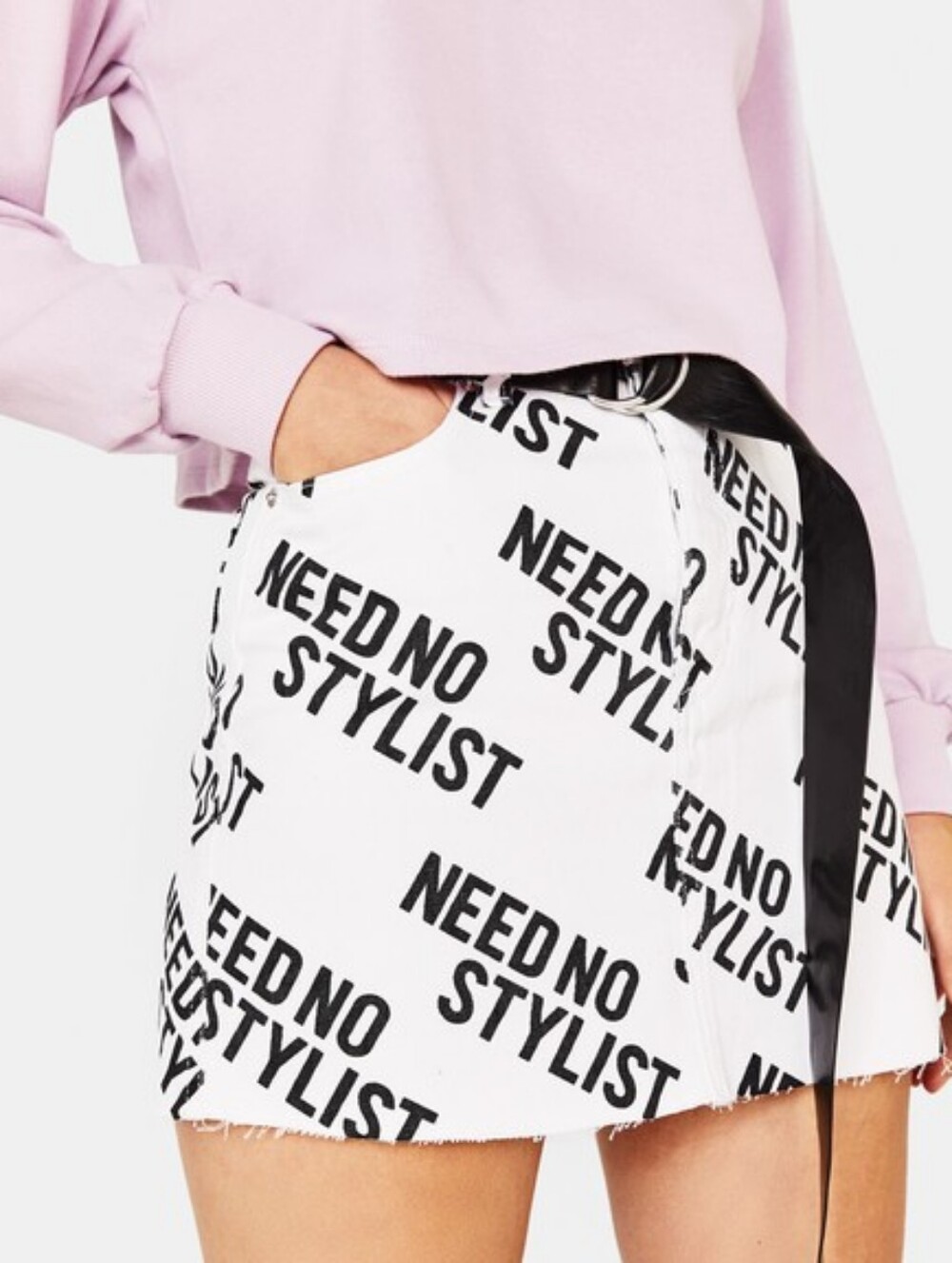Bershka "Need No Stylist" Graphic Denim Mini Skirt